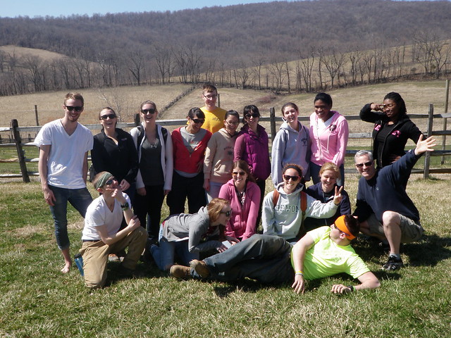 An Alternate Spring Break Group poses at Sky Meadows State Park