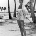 A fashion model in swimsuit poses at Matheson Hammock Park beach: Miami, Florida