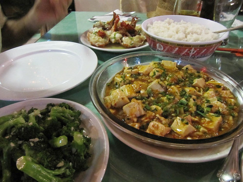 Garlic broccolies, Mapo Tufu (without meat), and garlic lobster
