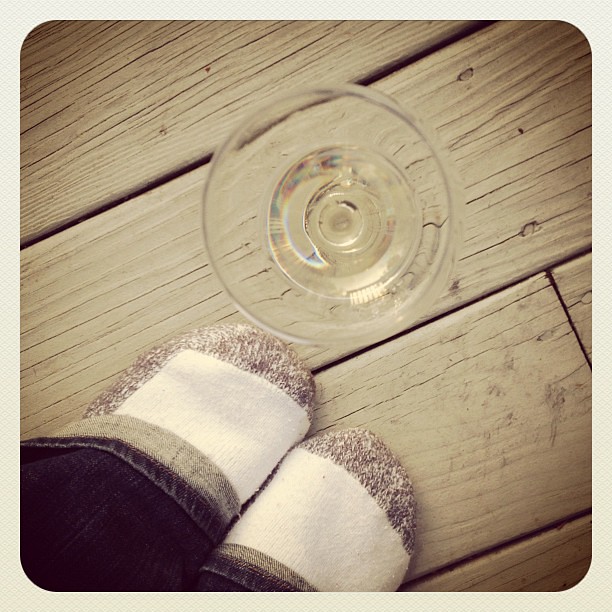 Chilly evening on the deck grilling with my hubby and a glass of wine