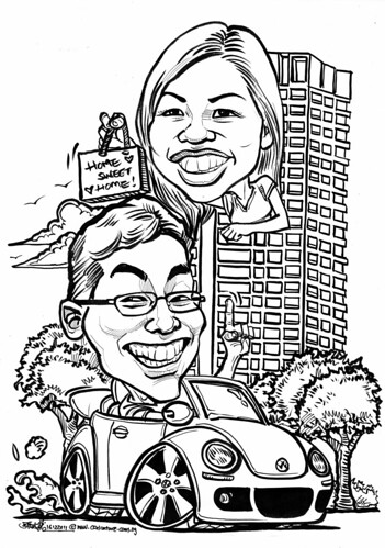 Home Sweet Home couple caricatures @ Park Central AMK