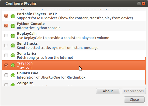 Edit Plugins in Rhythmbox