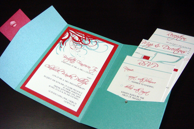 Aqua Tiffany Blue and Red Wedding Invitations by Jonathan Vo