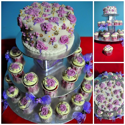 the foundry 2011 wedding wedding cupcake tower with cake purple 