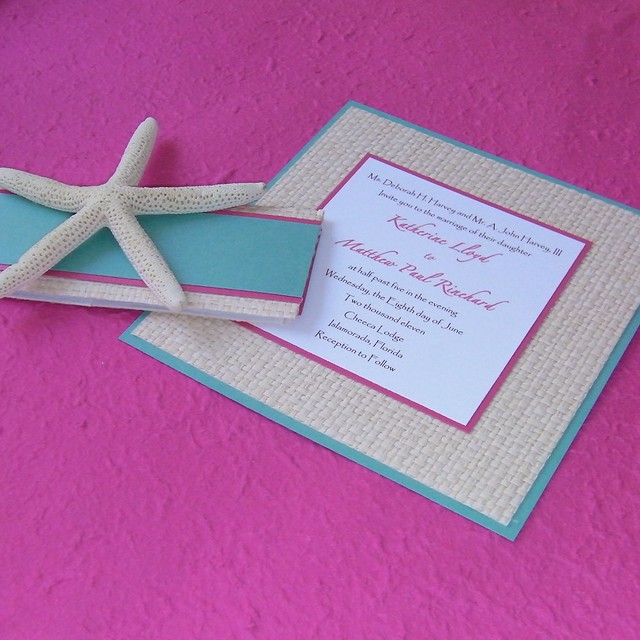 Pink and Turquoise beach wedding invitation