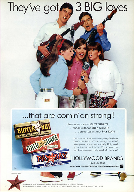Hollywood Candy Co - Butternut, Milkshake, Payday - 3 Big Loves - candy trade magazine ad - National Candy Wholesaler Magazine - May 1969