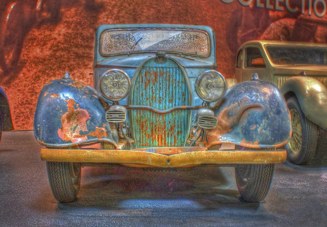 Old Bugatti HDR HDR image of an unrestored classic at the relatively new 
