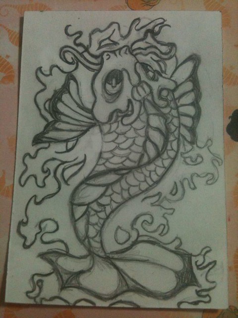 Megan's tattoo fish design Awesome pencil ATC done by my daughteran 
