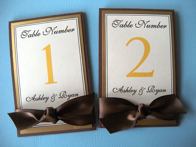 Brown and Gold Wedding Table Number Signs Custom wedding reception sign at