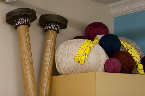 Giant needles and yarn balls