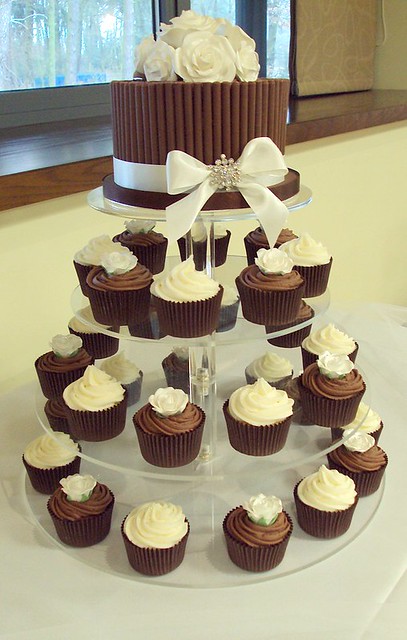 Vanilla Chocolate Sugar Rose Wedding Cupcake Tower