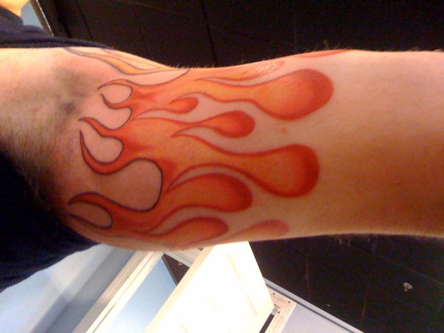 flames on arm tattoo by wes fortier wwwfacebookcom wesfortier