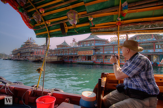 View of the Jumbo Kingdom floating restaurants from sightseeing sampan