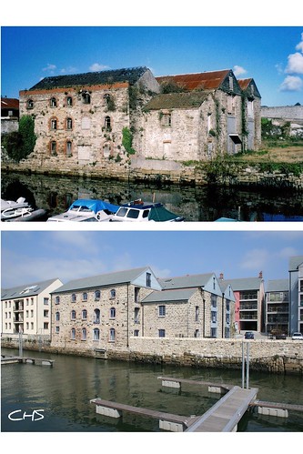 Warehouses at Penryn - top 1997, bottom 2008 by Stocker Images