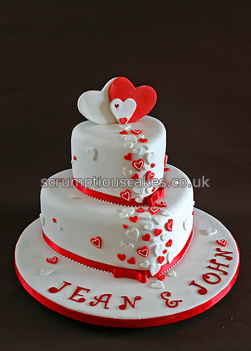 Wedding Cake 689 Red White Hearts