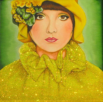 yellow glitter girl painting