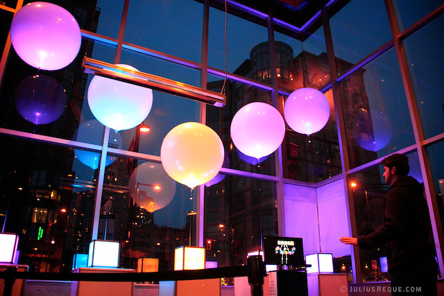Today in Vancouver: Miles Thorogood controls "Kinetic Floating Pixels" at Illuminate Yaletown