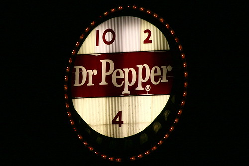 Roanoke's Vintage Dr. Pepper sign at night