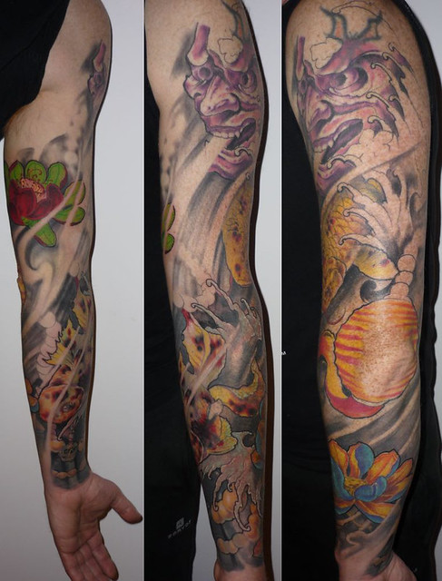 Japanese tattoo sleeve work in progress 3rd session by tattoo artist 