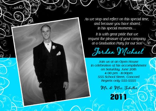 Turquoise Black 2011 Graduation Announcement Invitation Card