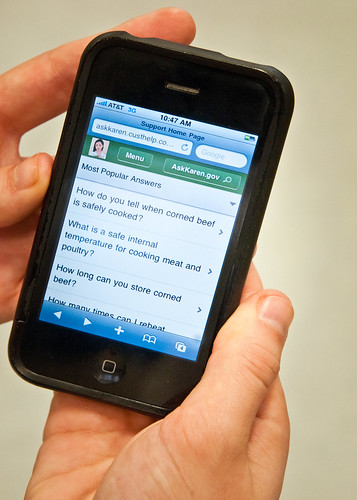  “Ask Karen,” an online food safety question and answer service provided by the United States Department of Agriculture. Food Safety Inspection Service is now mobile. “Ask Karen” provides 24/7 virtual assistance and tips on preventing food borne illness, safe food handling, storage and safe preparation of meat, poultry and egg products. The "Ask Karen" app was announced at the United States Department of Agriculture, Food Safety Inspection Service, Food Safety Education Camp held at Maryland City Elementary in Laurel, MD, on Thursday, May 5, 2011.  USDA Photo by Bob Nichols.