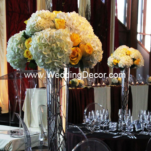 White Hydrangea Yellow Rose Wedding Centerpieces