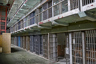 Empty rows of cells in a prison