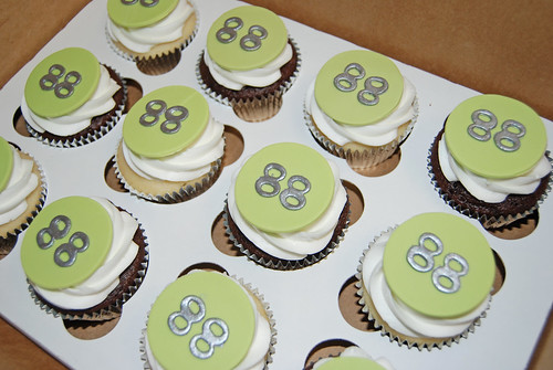 white green and silver 88th birthday cupcakes - cupcake tower