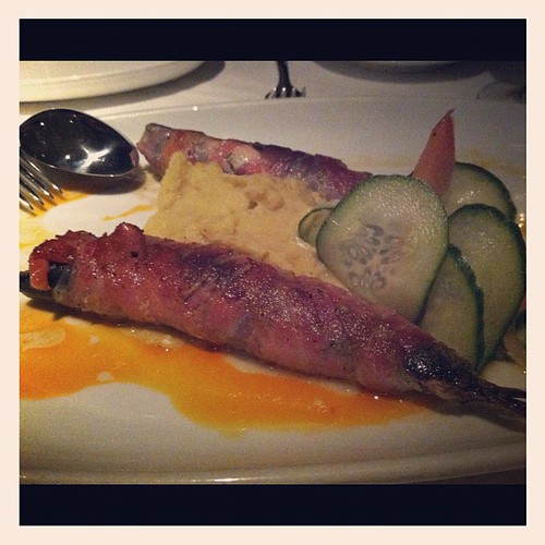 #kvpinmybelly : Sardines wrapped in pancetta at Waterbar in #SF. Yum! #fb #in