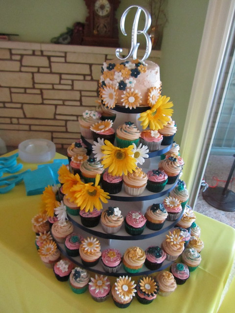 Blue and Yellow Daisythemed Wedding Cupcake Tower