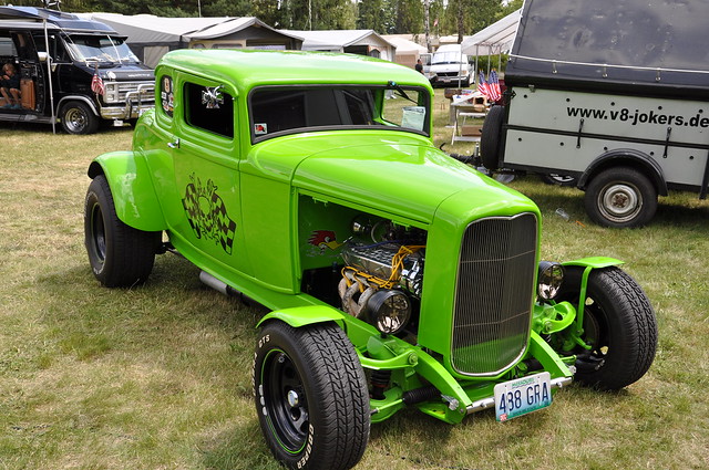 Very nice green Ford Model B Deuce Coupe Hot Rod