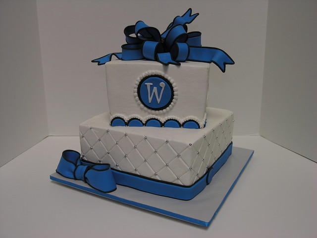 Blue and Black Wedding 8 and 6 square wedding cake