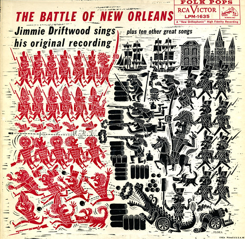 Jim Flora album cover art for Jimmie Driftwood, The Battle of New Orleans 1958.