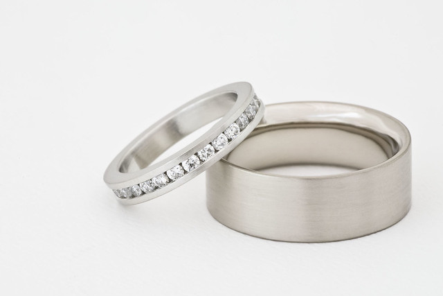 wedding bands for her and him Platinum and diamond ladies wedding band and