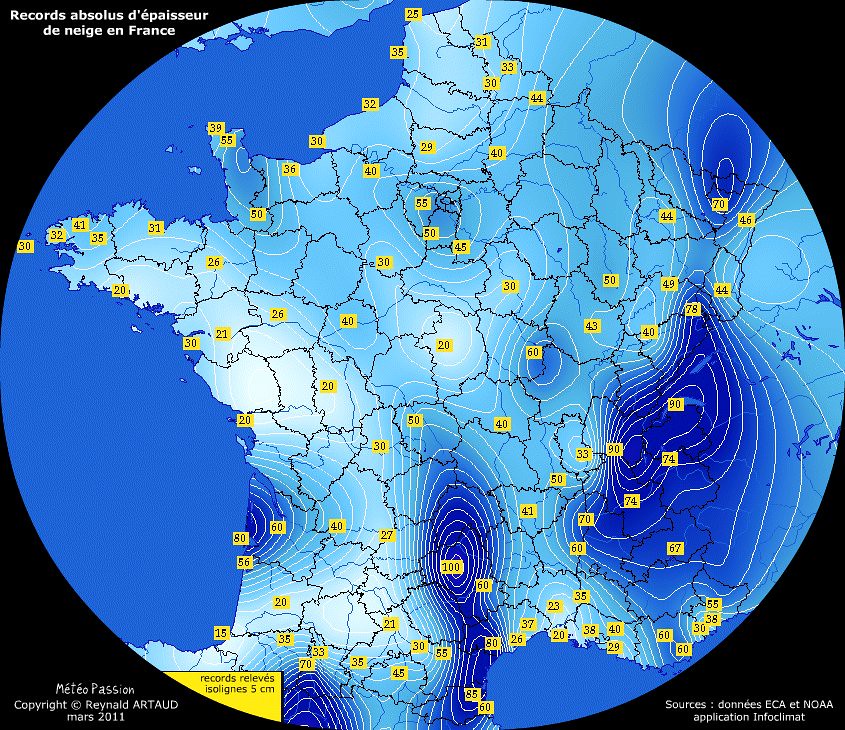 records absolus d'épaisseur de neige en France