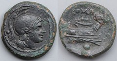 43/5 var. Luceria L Uncia. Roman mint. o / Roma; ROMA / Prow, narrow angled stem, 5 mariners on deck / o no mintmark. AM#1134-60, 5g97