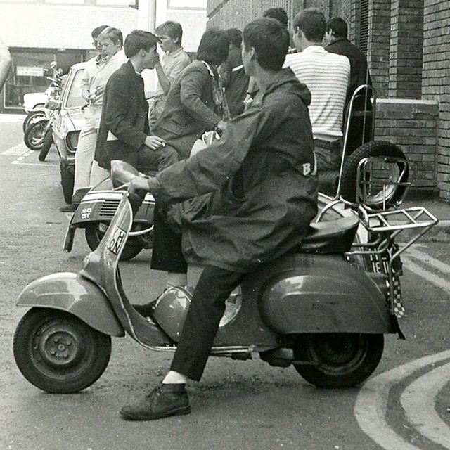 Mods on scooters in London, 1979
