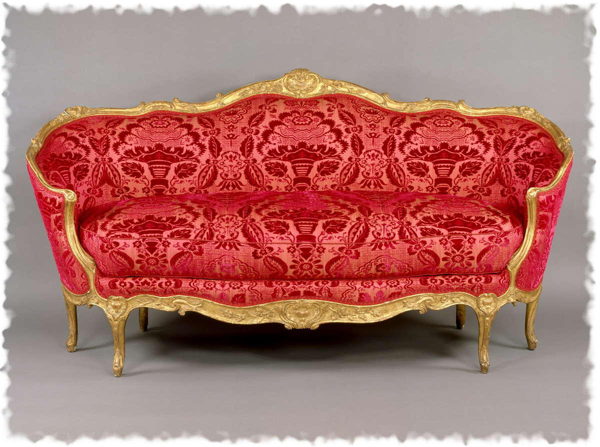 1760 Sofa. French. Carved and gilded beechwood, upholstered in modern red velours de Gênes. metmuseum