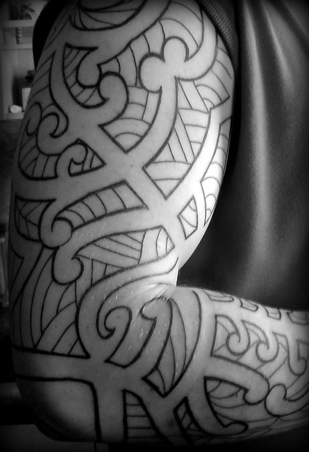 Maori sleeve tattoo 2nd sitting Line work 90 done now for some shading