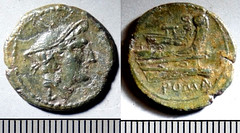 97/8 var. Luceria L Semuncia. Italian civic mint. Mercury / L; sigma / Prow / ROMA. Paris d'Ailly 3384, 3g52. No-mintmark variety is noted but not numbered in RRC.