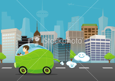 Green Car in the City