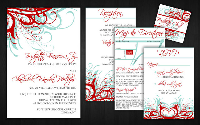 Aqua Tiffany Blue and Red Wedding Invitations