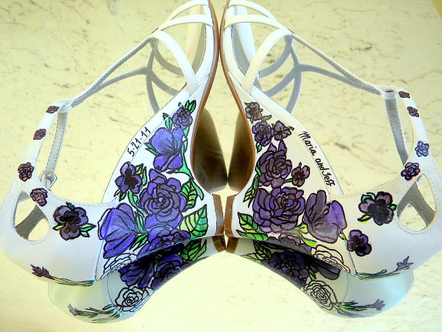 Wedding Shoes ivory wedges lisanthius pansies lilies only paint not dyed