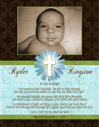 Turquoise Lime Green Brown Baptism Christening Invitation