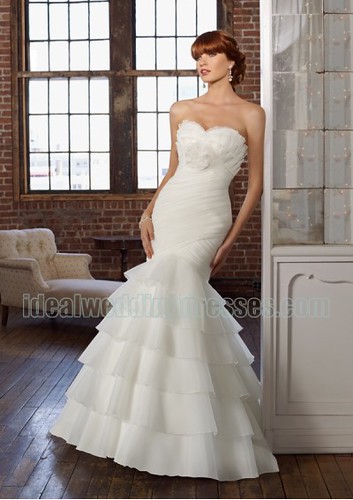 Organza Strapless Sweetheart Neckline with Rouched Bodice and Ruffles Layers Skirt 2011 White Mermaid Wedding Dresses WL-0123