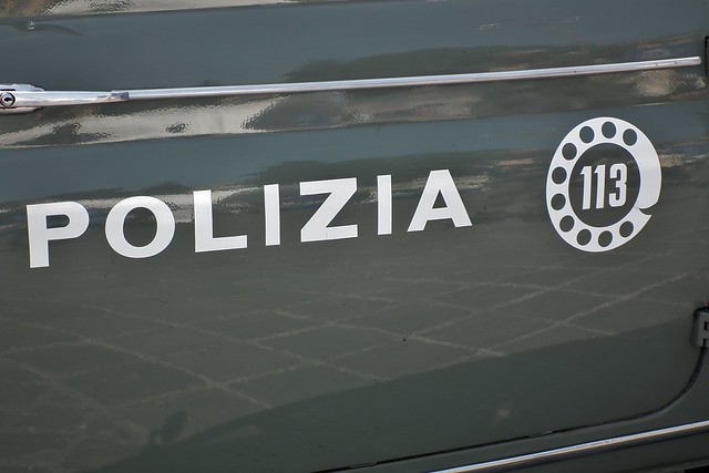Fiat Nuova 500 sedan door insignia Operated by the Polizia di Stato 