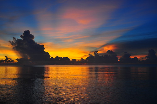 無料写真素材|自然風景|朝焼け・夕焼け|海|雲|水平線