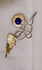 earring 16 gauge stainless steel,brass,Lapis lazuli10mm,epoxy,pigment-second of pair by Wolfgang Schweizer