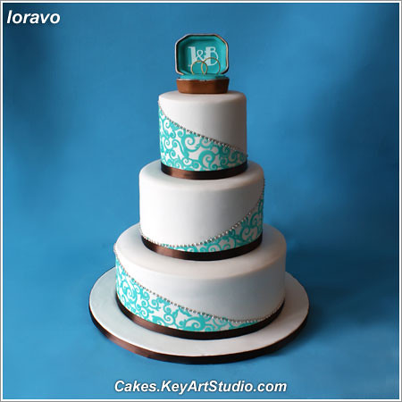 Turquoise and Chocolate Brown Wedding Cake