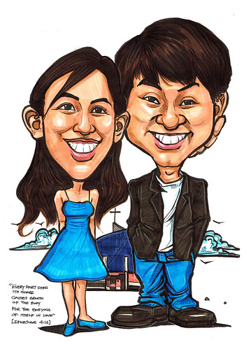 Couple caricatures at church